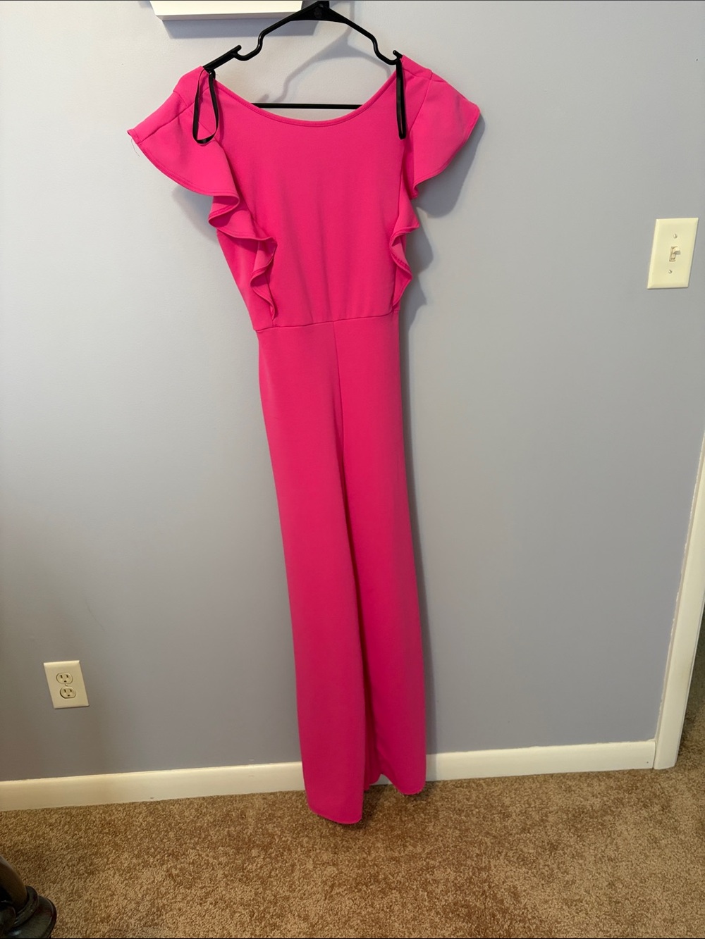 Elegant Fuchsia Ruffle-Sleeve Wide-Leg Jumpsuit